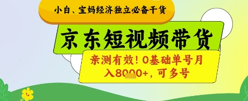 小白宝妈经济独立必备干货，京东短视频带货，亲测有效!0基础单号月入8k+，可多号【揭秘】-梦遥资源网