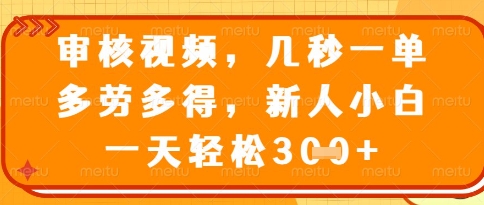 视频审核员，几秒一单，不限时间，不限地点，多做多得，新人小白一天轻松几张+【揭秘】-梦遥资源网